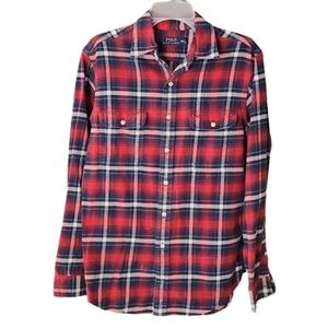 Polo Ralph Lauren Red Plaid Flannel Button-up Shirt Men's Medium